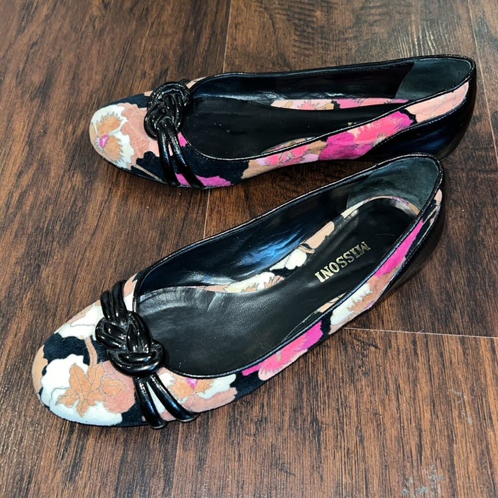 MISSONI Velvet Floral Print Ballet Flats - Size 38.5 - Picture 6 of 15